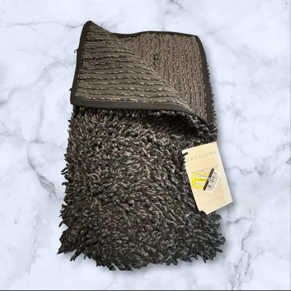New Casaluna Melange Looped Bath Rug Black with Grey 21x34 Inches Soft